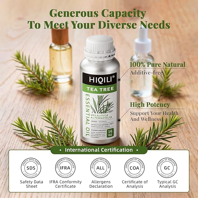 HIQILI Tea Tree Oil 16 Fl Oz, for Skin, Soap Making, Includes Two Portable - Image 7