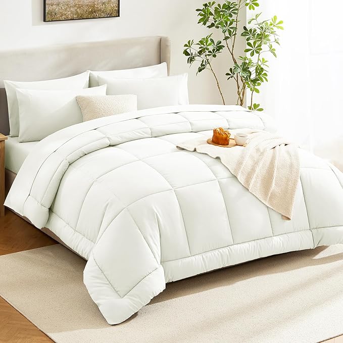CozyLux Queen Comforter Set Ivory - Image 7