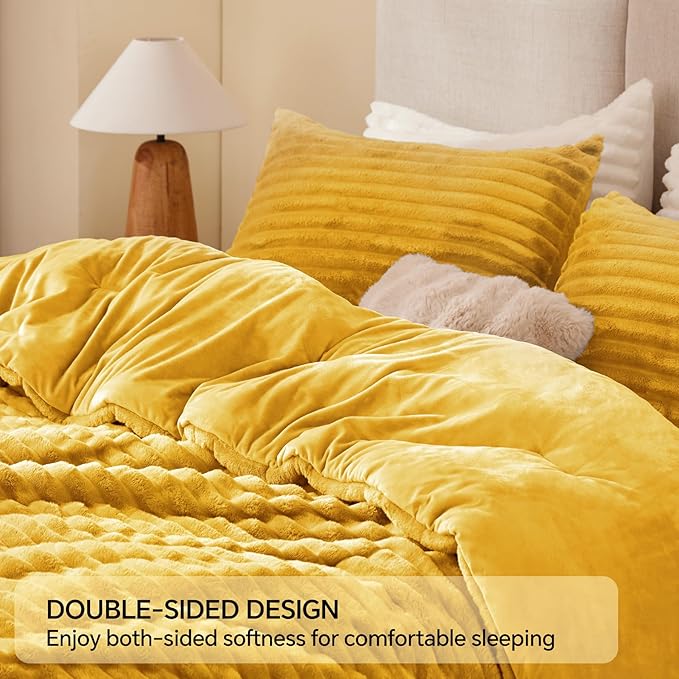BEDELITE Fleece California King Comforter Set -Super Soft & Warm Fluffy Mustard - Image 5