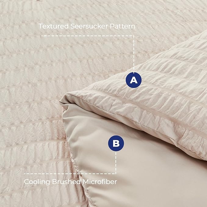 HYMOKEGE Beige Twin Size Duvet Cover, Ultra Soft 2-Piece Seersucker Duvet Cover - Image 4