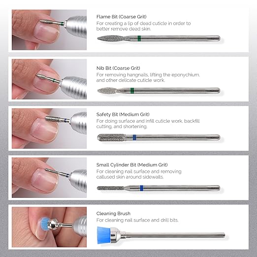 MelodySusie 10pcs Nail Drill Bits Set, 3/32 Inch Diamond Cuticle Nail Bits Kit - Image 3