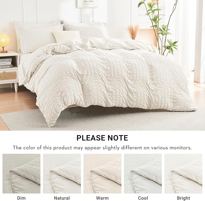 HYMOKEGE Ivory Twin Comforter Set Seersucker 5 Pieces, All Season Luxury Bed in - Image 6
