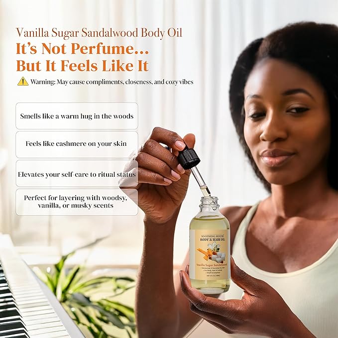 Vanilla Sugar Sandalwood Body & Hair Oil – Inspired Warm Gourmand Scent – - Image 5