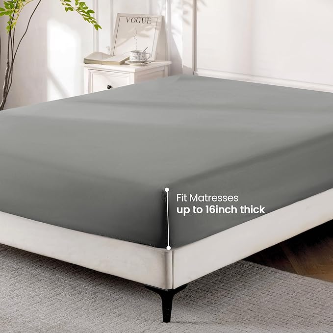 ROSE&RISY Light Grey Twin Fitted Sheet, Soft and Breathable - Image 7