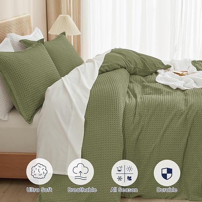 PHF Waffle Weave Duvet Cover Set King Size, No Snagging Ultra Soft Luxury - Image 4