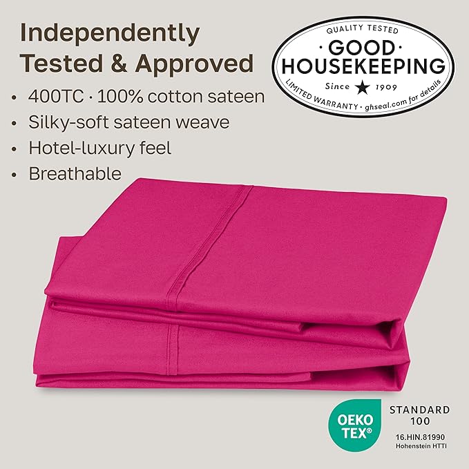 California Design Den King Size Pillowcases Set of 2-400 Thread Count Sateen - Image 2