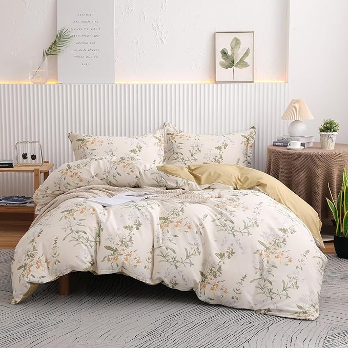 OAITE Duvet Cover Set Twin Size Floral Pattern 600 Thread Count Ultra Soft 100% by OAITE