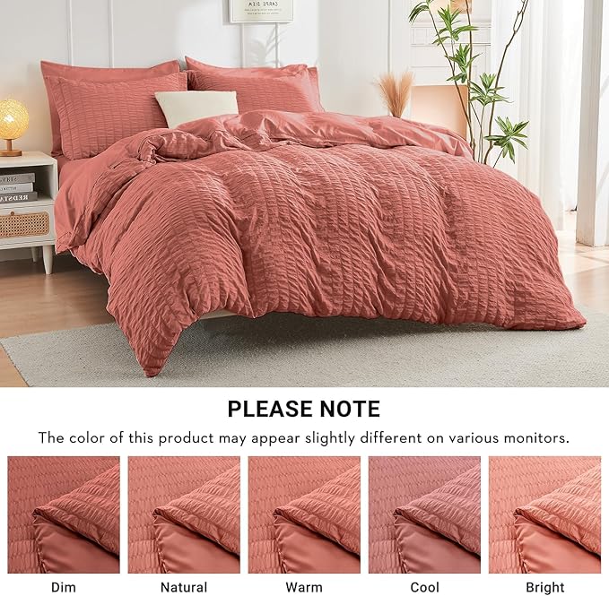 HYMOKEGE Coral King Size Comforter Set Seersucker 7 Pieces, All Season Luxury - Image 5