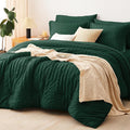 CozyLux Queen Comforter Set Emerald Green Seersucker 7 Pieces Bed in a Bag by CozyLux