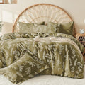 MUXHOMO Duvet Cover King Size, Reversible Floral Olive Green Duvet Cover Set by MUXHOMO