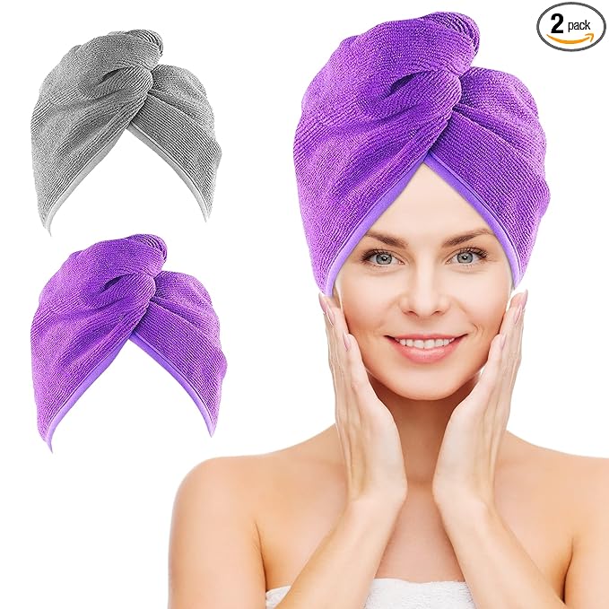 NEXCOVER Hair Towel Microfiber, 2 Pack Grey Purple 9.8 inch X 25.5 inch Hair by NEXCOVER