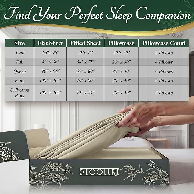 DECOLURE 100% Viscose Derived from Bamboo Sheets Twin Size - Image 8