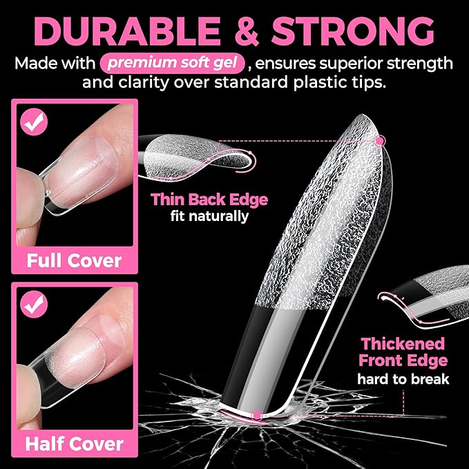 UNA GELLA Short Square & Squoval Nail Tips 216pcs Pre-Etched Short Square Round - Image 5