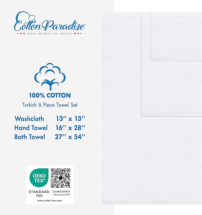 Cotton Paradise 6 Piece Towel Set, 100% Cotton Soft Absorbent Turkish Towels - Image 4