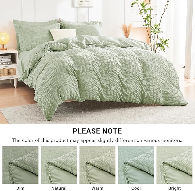 HYMOKEGE Light Green Twin XL Comforter Set Seersucker 5 Pieces, All Season - Image 6