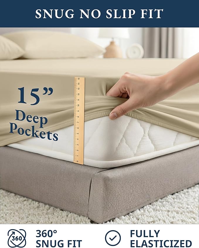 LANE LINEN 100% Organic Cotton Bed Sheets Full Size, Fully Elasticized - Image 7