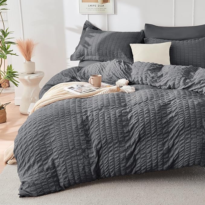 HYMOKEGE Oversized King Comforter Set Seersucker 7 Pieces, All Season Luxury - Image 2
