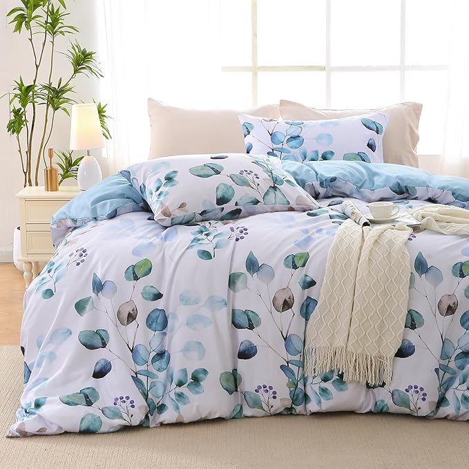 MUXHOMO Duvet Cover Full Size, Reversible Floral Blue Duvet Cover Set by MUXHOMO