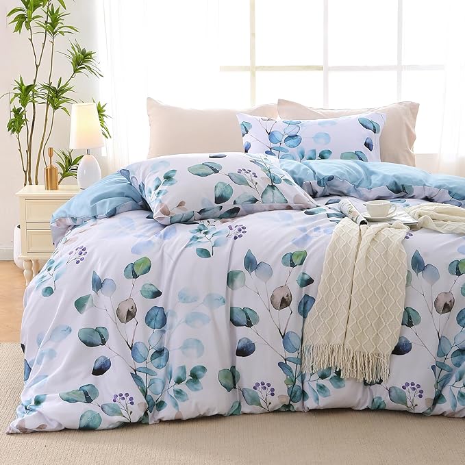MUXHOMO Duvet Cover King Size, Reversible Floral Blue Duvet Cover Set by MUXHOMO