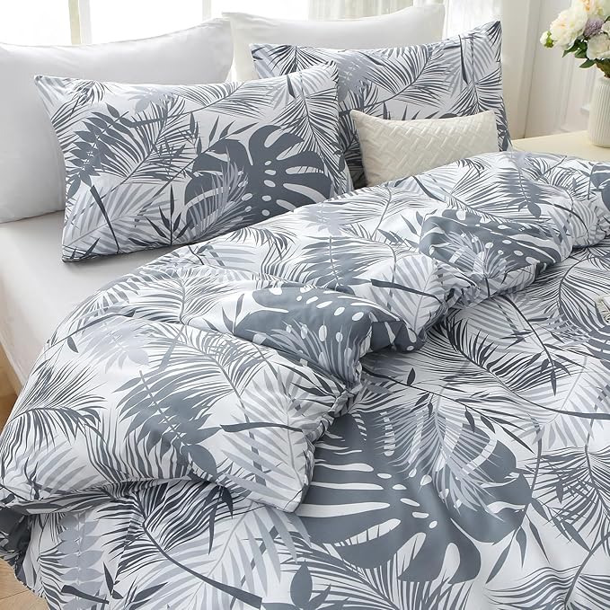 MUXHOMO Duvet Cover King Size, Reversible Floral Black & Grey Duvet Cover Set - Image 3