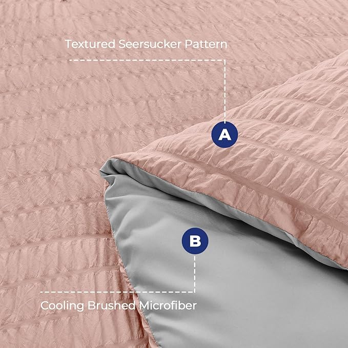 HYMOKEGE Rose Gold/Light Grey King Size Comforter Set Seersucker 7 Pieces - Image 4