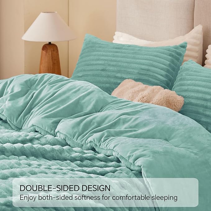 BEDELITE Fleece Queen Comforter Set -Super Soft & Warm Fluffy Haze Blue Bedding - Image 5