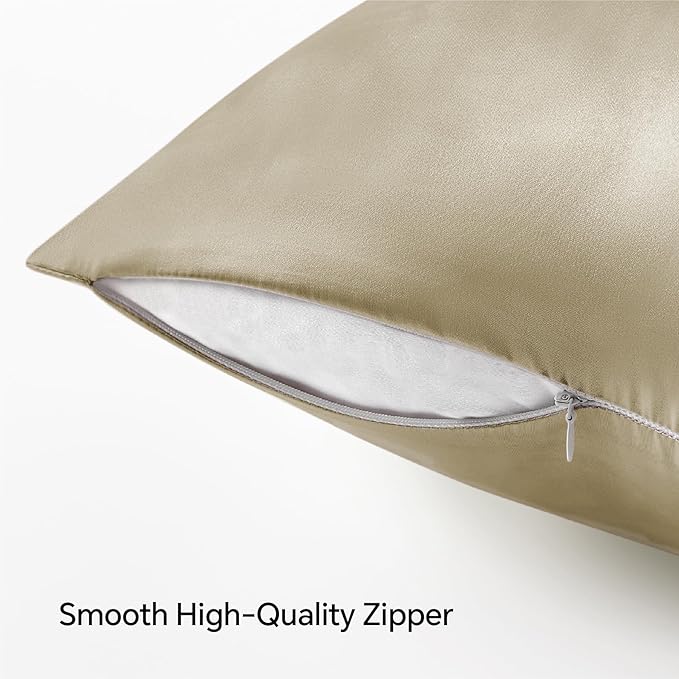 BEDELITE Satin Pillowcase with Zipper 2 Pack, Taupe Pillow Cases Standard Size - Image 5