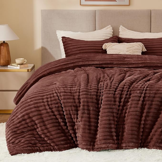 BEDELITE Fleece Queen Comforter Set -Super Soft & Warm Fluffy Hot Chotolate by BEDELITE