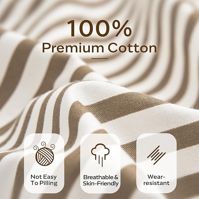 JELLYMONI 100% Natural Cotton 3pcs Striped Duvet Cover Sets, - Image 3