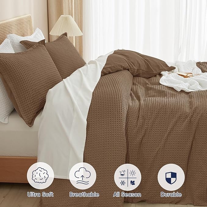 PHF Waffle Duvet Cover Set Twin/Twin XL Size, No Snagging Soft Luxury Textured - Image 4