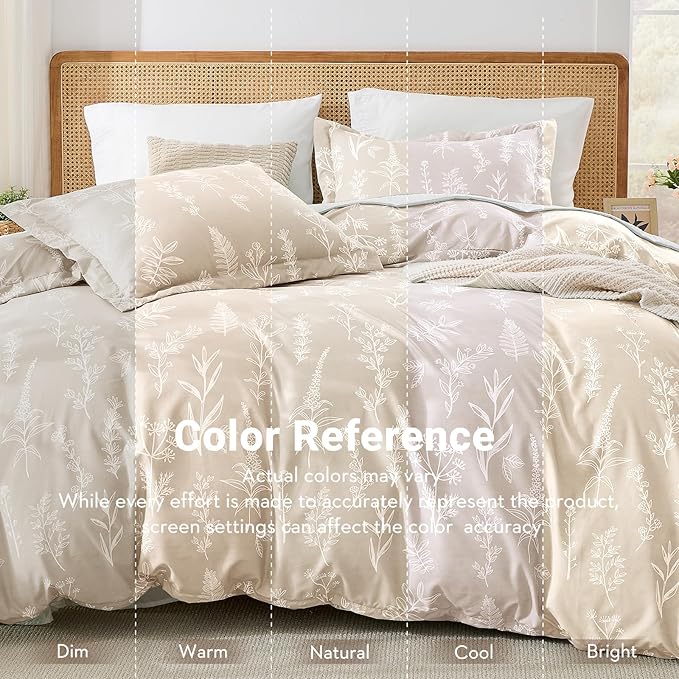 MUXHOMO Duvet Cover Queen Size, Reversible Floral Beige Duvet Cover Set - Image 3