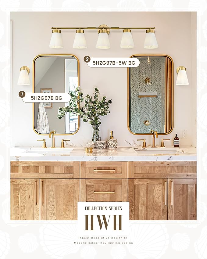 Bathroom Light Fixture, HWH 5-Light Bathroom Vanity Light Brushed Gold Vanity - Image 6
