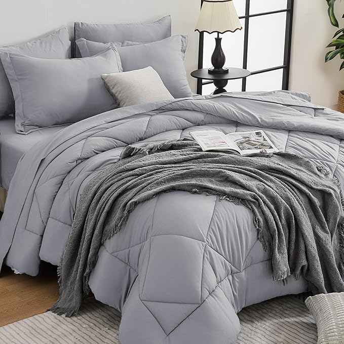 HEVUMYI Light Grey 120x98 Oversized King Comforter Set by HEVUMYI