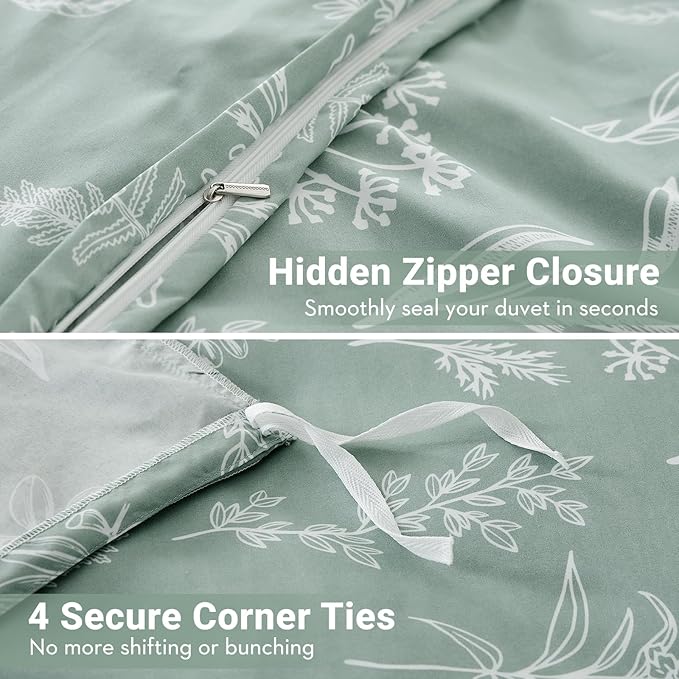 MUXHOMO Duvet Cover Queen Size, Reversible Floral Green Duvet Cover Set - Image 5