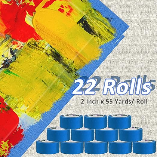 Oleitodh 22 Rolls Blue Painters Tape Bulk 2 inch x 55 Yards, Painters Masking Tape No Residue Wall Painting Tape Artist Tape Trim Edge Finishing Tape for Wall Painting Decoration DIY Supplies