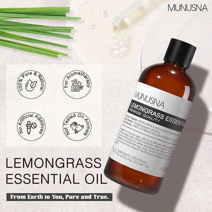 Lemongrass Essential Oil, 100% Natural & Pure Lemongrass Oil 100ML, Premium - Image 2