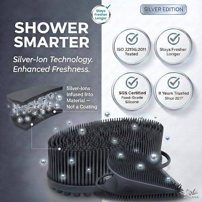 Avilana Silver Edition Body Scrubber and Face Brush Set - Image 3