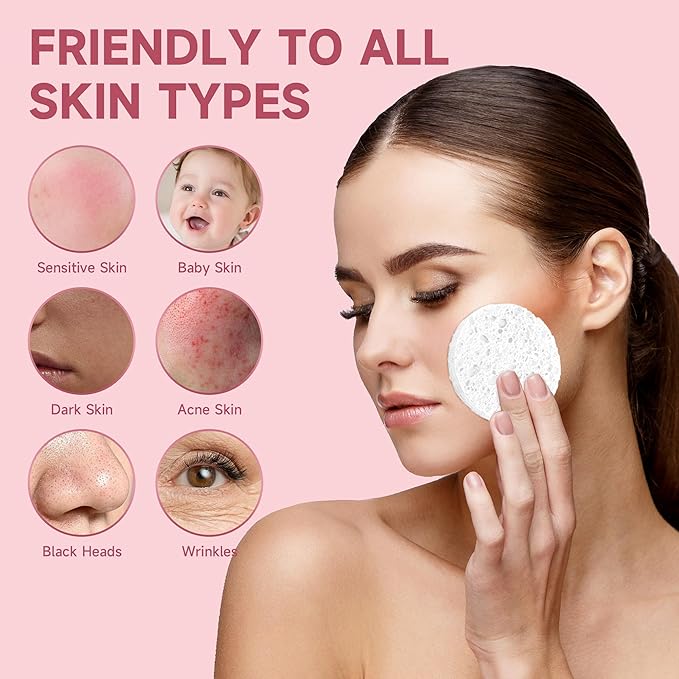 100 Count Compressed Facial Sponges 100% Natural Cellulose Eco-Friendly Makeup - Image 8