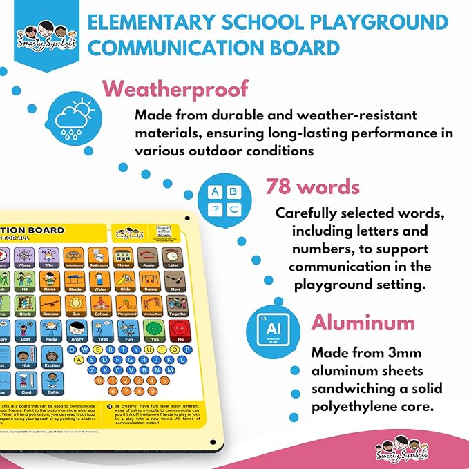Weather-Proof Aluminum School Playground Communication Board for Autism - Outdoor Inclusive Communication Aid, Lightweight & Durable for Autism & Inclusive Play