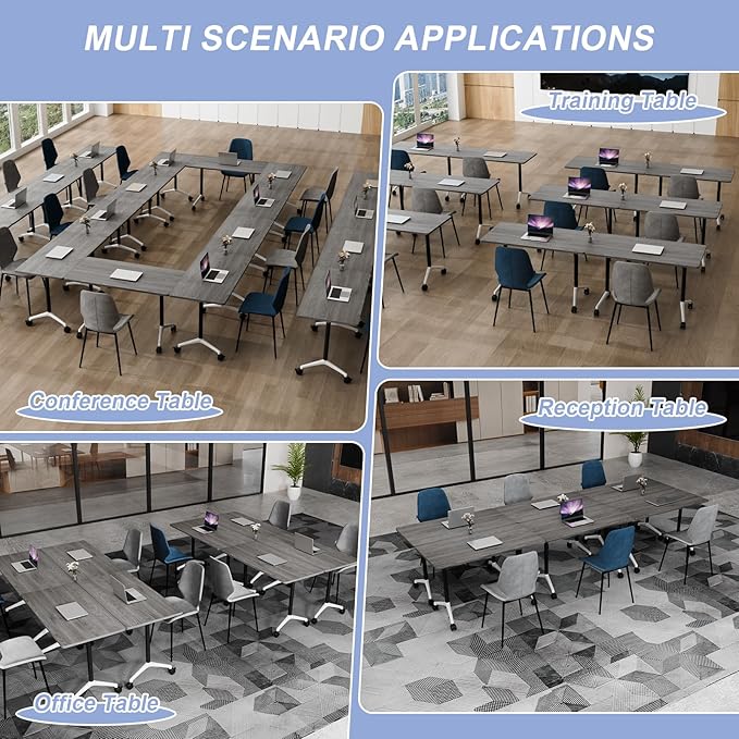 Conference Table Flip Top Mobile Conference Room Tables,Folding Conference Table with Wheels,Large Meeting Training Seminar Table Saving Space for Office Classroom(10C,47.2'')