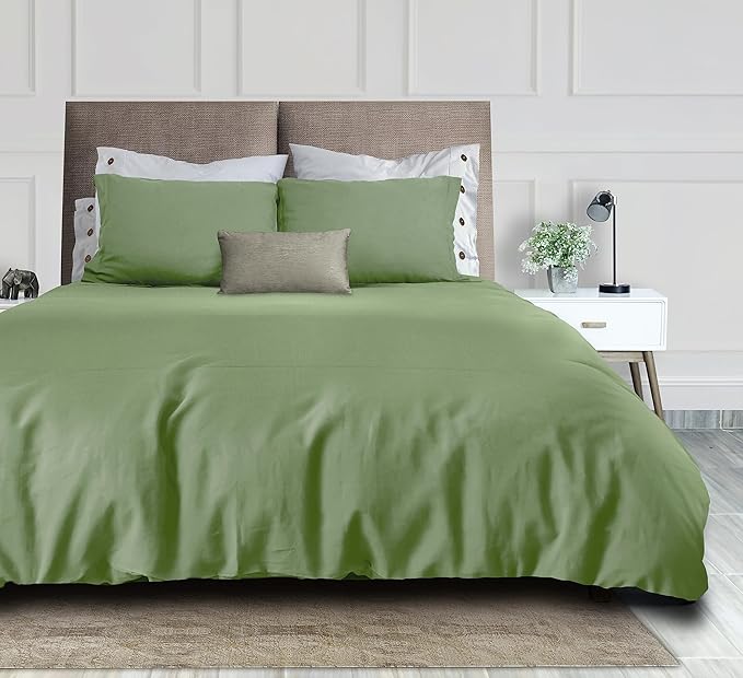White Classic Sage Green Duvet Cover Queen Size, Microfiber Duvet Cover - Image 3