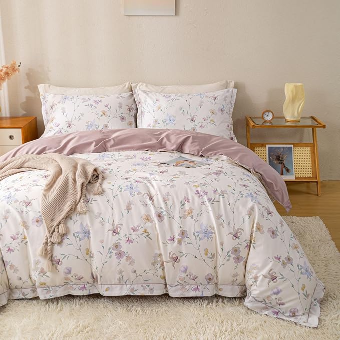 OAITE Duvet Cover Set Twin Size Floral Pattern Ultra Soft 100% Cotton Duvet - Image 3
