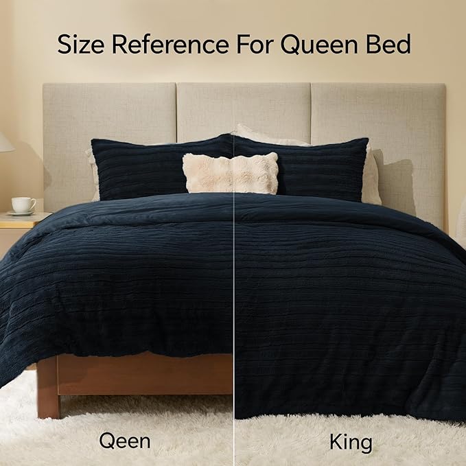 BEDELITE Fleece King Comforter Set -Super Soft & Warm Fluffy Navy Faux Fur - Image 6