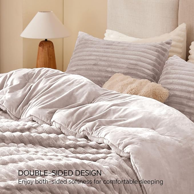 BEDELITE Fleece Twin Comforter Set -Super Soft & Warm Fluffy Lotus Pink Bedding - Image 5