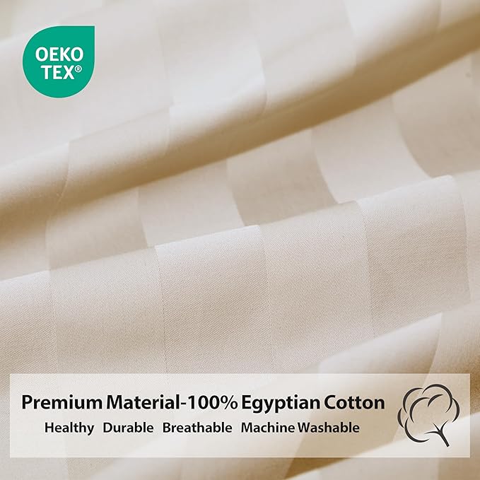 King Size Striped Fitted Sheet Only Beige Color, 100% Egyptian Cotton 600 - Image 5