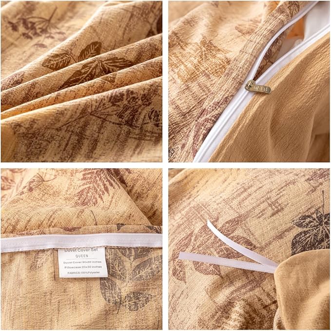 OAITE Brown Leaves King Size Duvet Cover-3 Pieces Prewashed Cotton-Like - Image 4