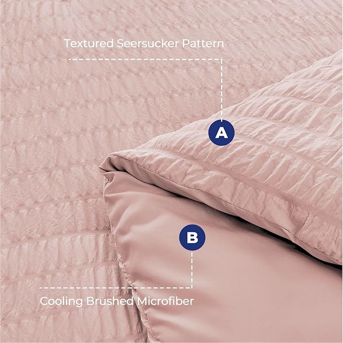 HYMOKEGE Rose Gold Queen Comforter Set Seersucker 7 Pieces, All Season Luxury - Image 4