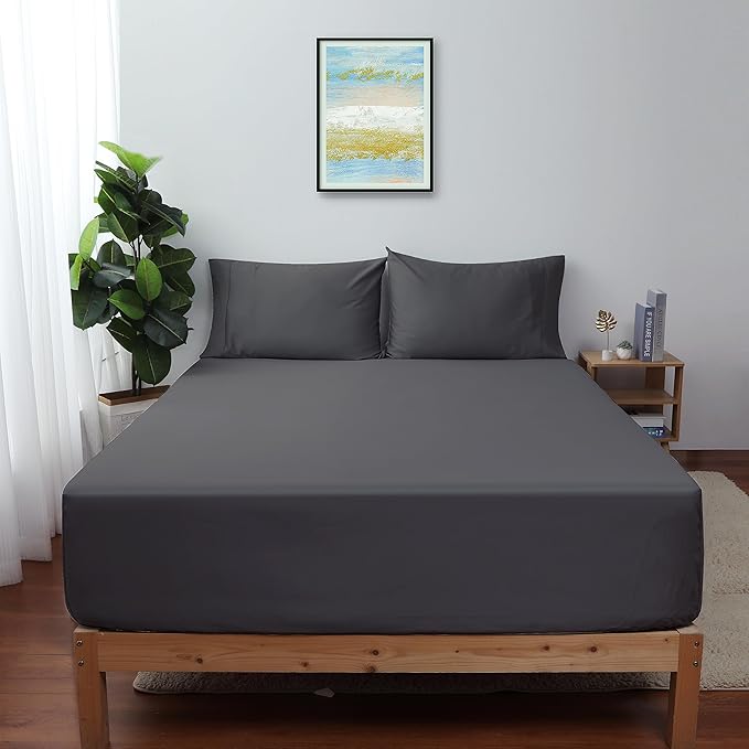 Twin XL Size Fitted Sheet Only Dark Grey, 100% Egyptian Cotton 600 Thread Count by ShunjieHome