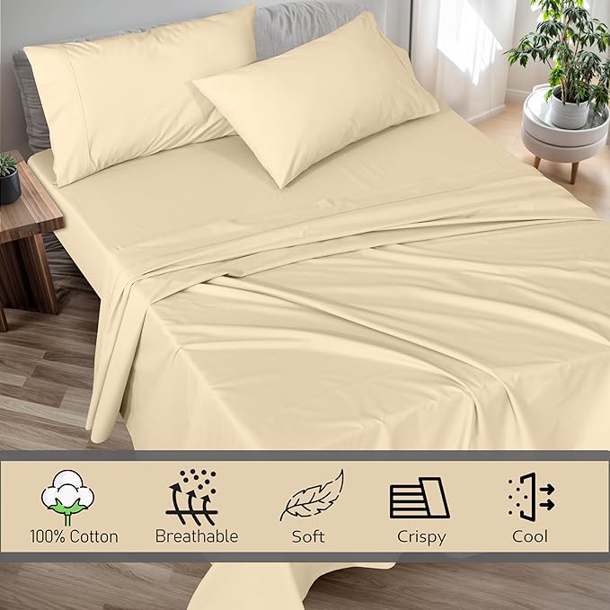 RUVANTI 100% Cotton Sheets – Twin XL Size Percale Bedding, Cooling & Breathable - Image 3