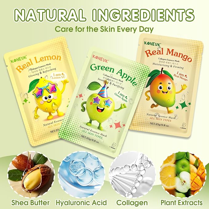 56 Pack Fruit Collagen Face Masks Skincare - Image 3